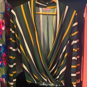 Top looks really open but when worn it’s slightly low cut, not completely open